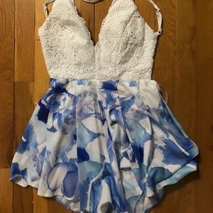 Blue and white XENIA Romper